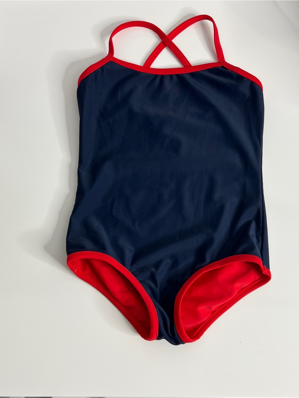 Primary Navy One-Piece Swimsuit with Red Trim Girls size 6-7